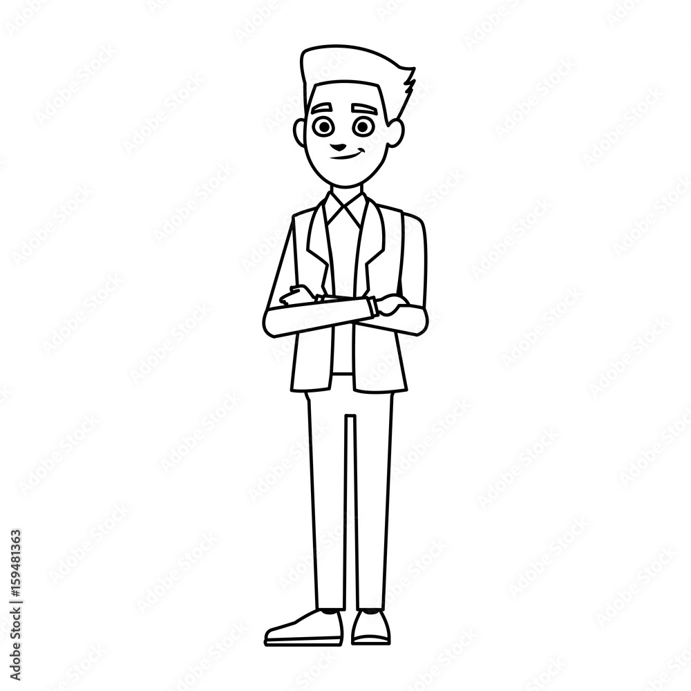 young businessman standing with folded arms suit, tie and shirt vector illustration young businessman standing with folded arms suit, tie and shirt vector illustration