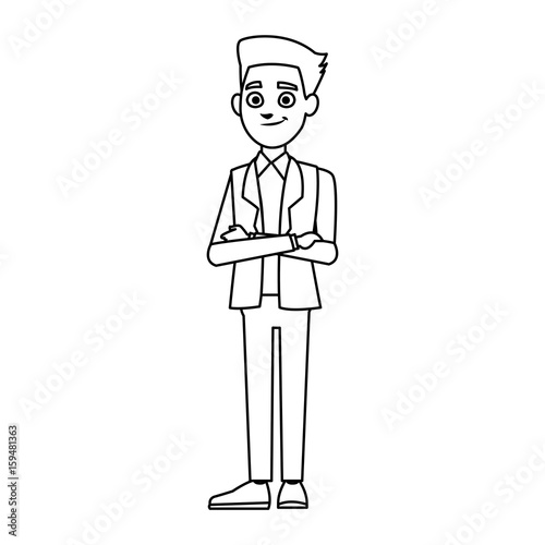 young businessman standing with folded arms suit, tie and shirt vector illustration