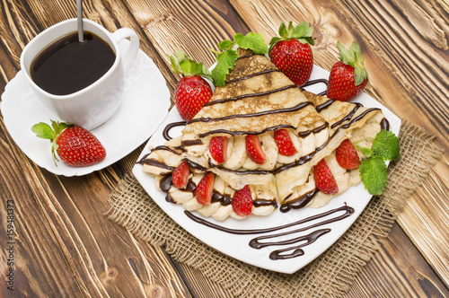 Crepes with Banana and strawberries