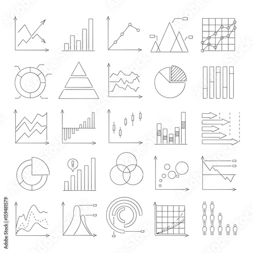 hand drawn graph, chart, data icons