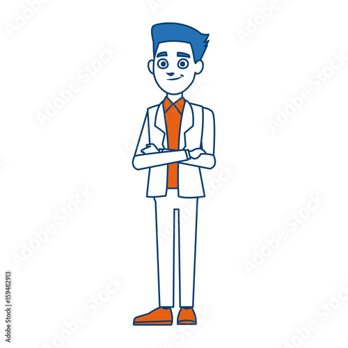 young businessman standing with folded arms suit, tie and shirt vector illustration