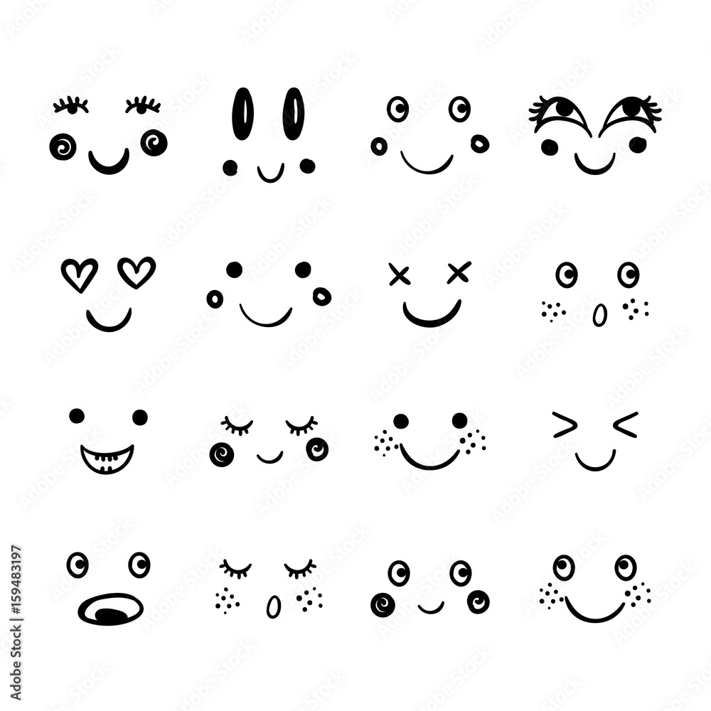 Vector cute emoji. Doodle cartoon emotion, happy face, smile Stock ...