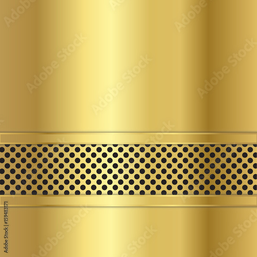 Gold stainless steel metal plate perforated and steel bar background. Vector design.