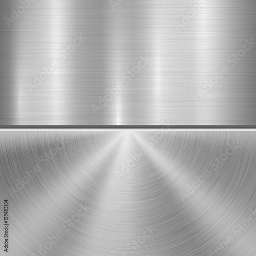 Metal technology background with circular and straight polished, brushed texture, chrome, silver, steel, aluminum for design concepts, web, prints, posters, wallpapers, interfaces. Vector illustration
