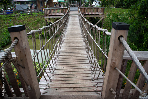 Rope suspension wooden bridge  horizontal  