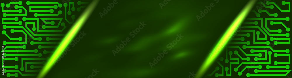 Innovative technology banner in a modern style with circuit board elements of green shades Innovative technology banner in a modern style with circuit board elements of green shades