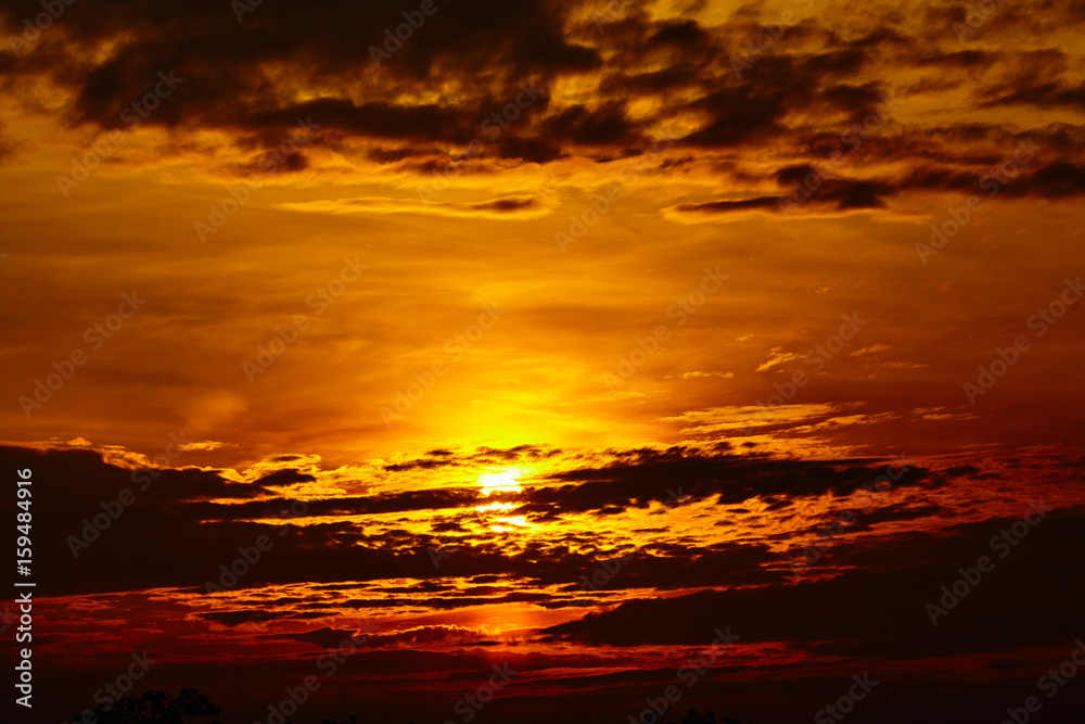 sunset sky background. Fiery orange sunset