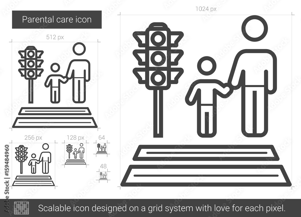 Parental care vector line icon isolated on white background. Parental care line icon for infographic, website or app. Scalable icon designed on a grid system. Parental care vector line icon isolated on white background. Parental care line icon for infographic, website or app. Scalable icon designed on a grid system.