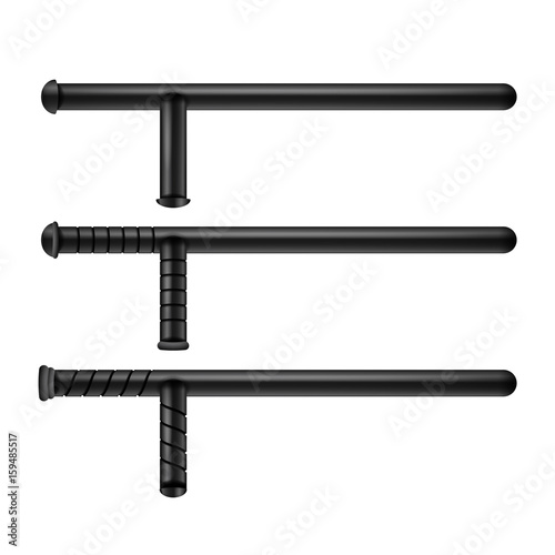 Long Black Rubber Baton. Police Bat. Vector Illustration