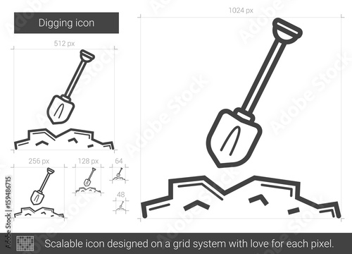 Digging vector line icon isolated on white background. Digging line icon for infographic, website or app. Scalable icon designed on a grid system.