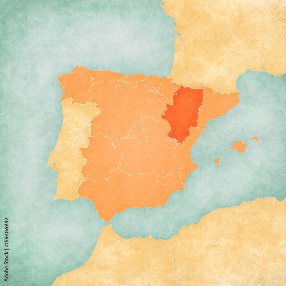 Map of Iberian Peninsula - Aragon