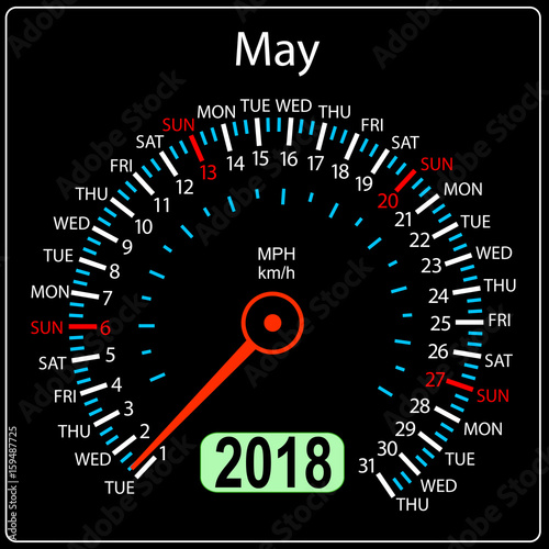 Year 2018 calendar speedometer car in concept. May