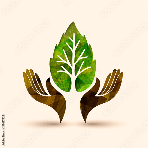 Hand tree green leaf nature help illustration