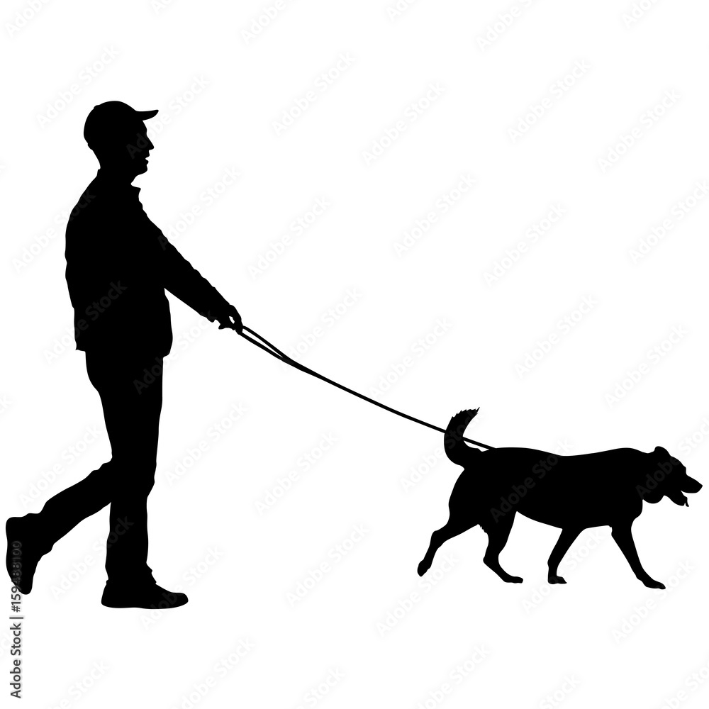 Silhouette of man and dog on a white background Silhouette of man and dog on a white background
