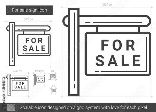 For sale sign vector line icon isolated on white background. For sale sign line icon for infographic, website or app. Scalable icon designed on a grid system.