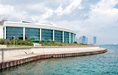 Chicagos Shedd Aquarium with Lake Michigan and skyline  USA  