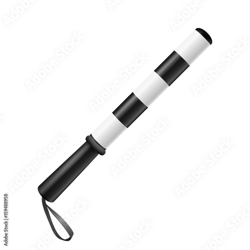 Traffic Police Stick Vector. Black And White Lines. Road Traffic Control Equipment. 3D Realistic Illustration Isolated On White