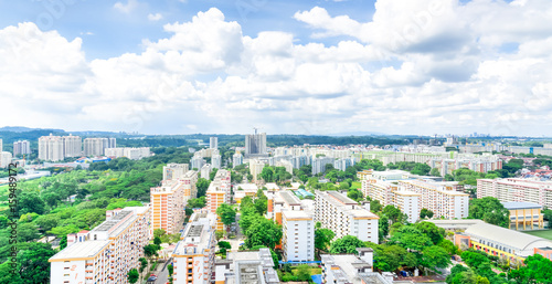 Canvas Print Aerial view dense of HDB apartment buildings at midday in Ang Mo Kio neighborhood of Singapore