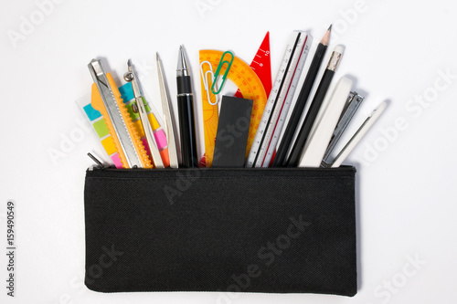 Картината върху платно Student pencil bag or pencil case with school supplies for student