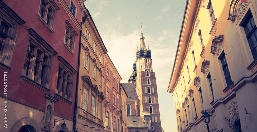 Krakow / view of the historical architecture of the marketplace / vintage
