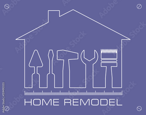 Silhouette of a house with tools for repair.  Logo home remodel. Stock vector. Flat design. 