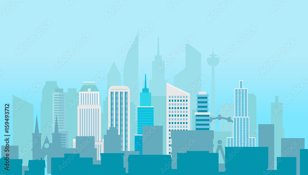 Modern cityscape silhouette vector illustartion. Office builngs houses and scyscrapers