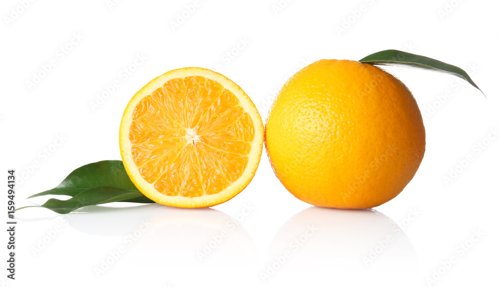 Fresh orange with slice, isolated on white Fresh orange with slice, isolated on white