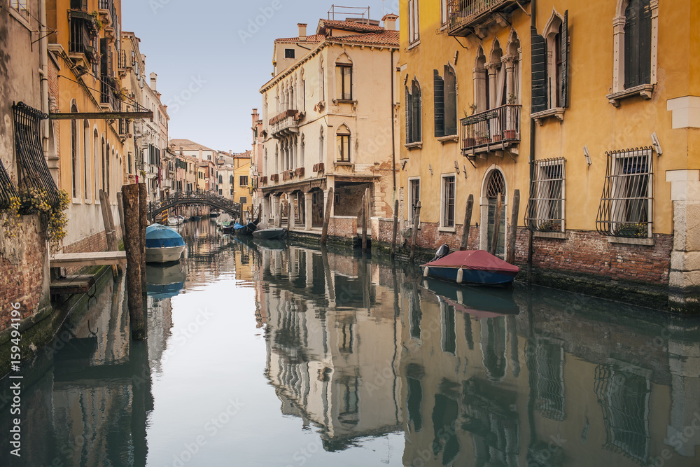 View of historic houses of the Grand Canal in Venice, Italy