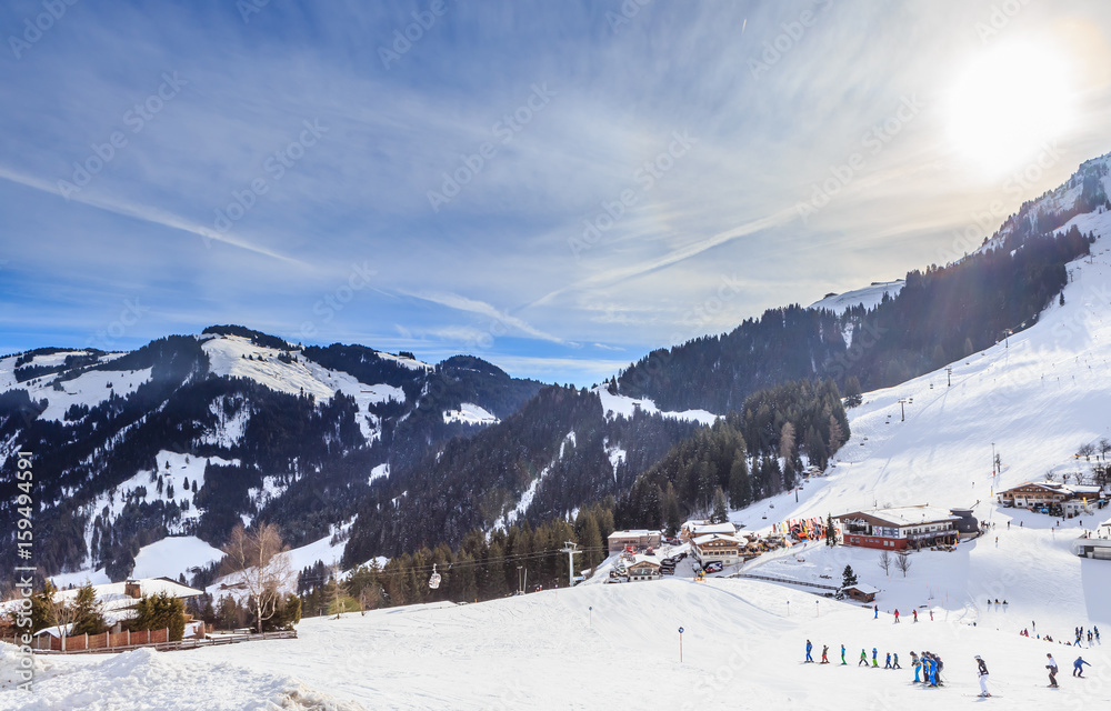 Skiers on the slopes of the ski resort of Soll, Tyrol, Austria