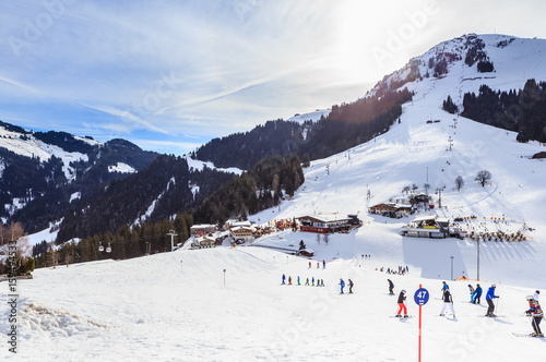 Skiers on the slopes of the ski resort of Soll, Tyrol, Austria