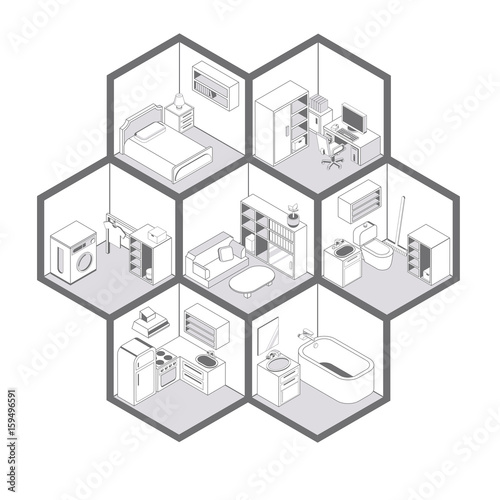 Isometric room icons set 