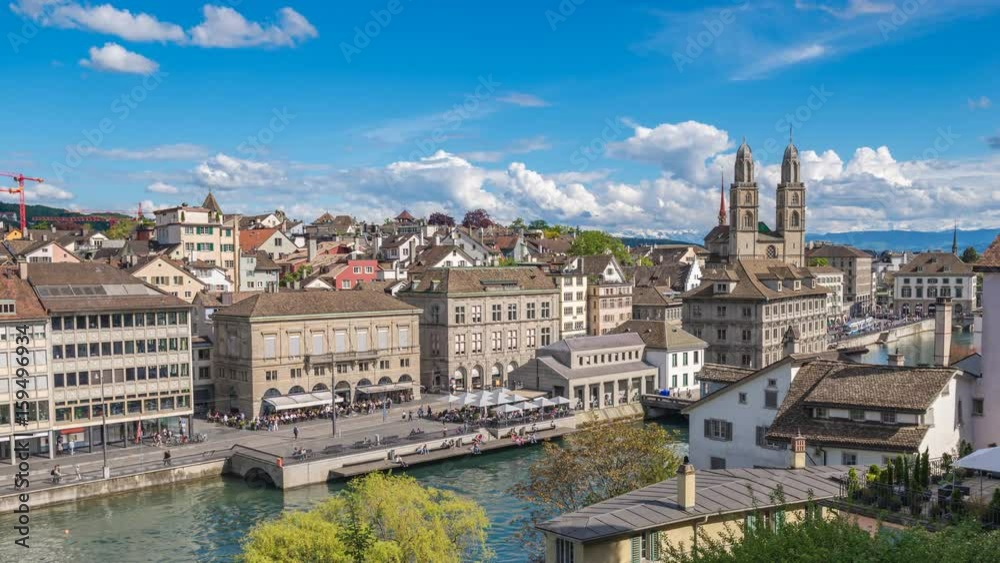 Zurich aerial view city skyline timelapse view from Lindenhof, Zurich, Switzerland, 4K Time lapse
Zurich aerial view city skyline timelapse view from Lindenhof, Zurich, Switzerland, 4K Time lapse