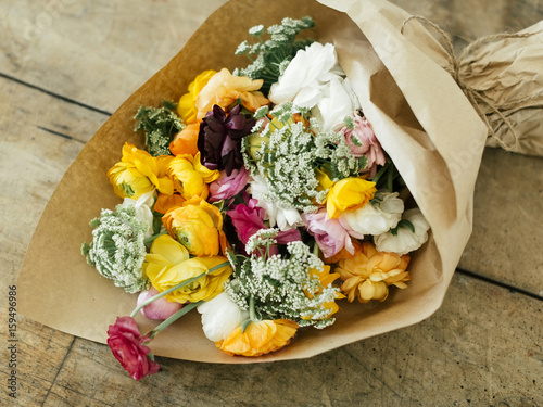 Bouquet wrapped in paper