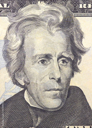 Andrew Jackson face on US twenty or 20 dollars bill macro, united states money closeup.