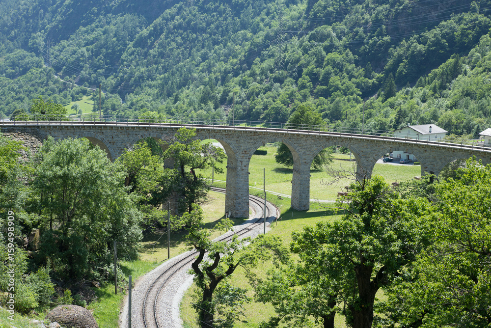 Circular viaduct bridge near Brusio on the Swiss Alps - 1