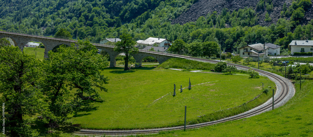 Circular viaduct bridge near Brusio on the Swiss Alps - 2