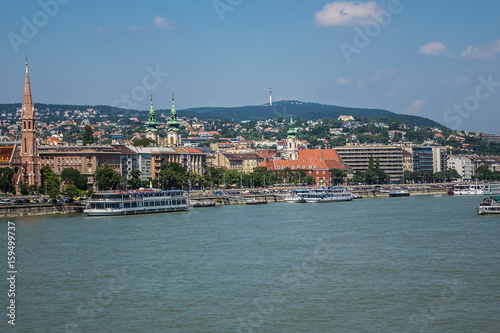 Beautiful Panoramic view of Buda side in Budapest city from Chain Bridge. Hungary.