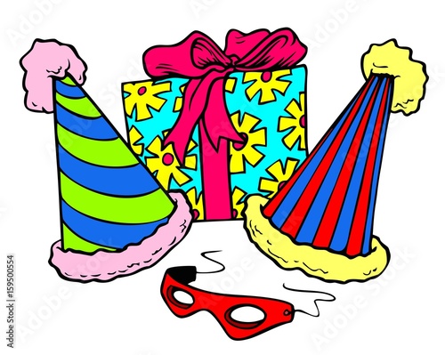 Party preparation paraphernalia, with a gift box
