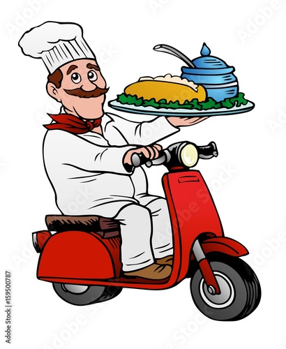 Gourmet delivery, fine food fast.  Chef on a scooter.