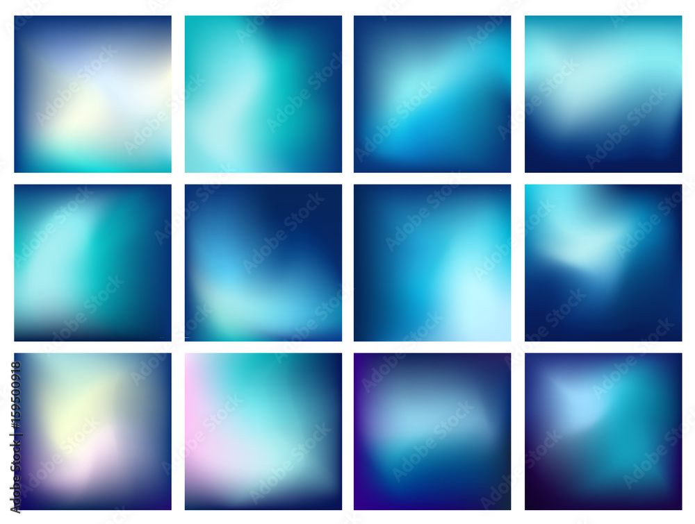 Set of blue blurred vector backgrounds
