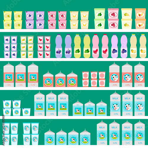 rack with dairy products in the store. vector.