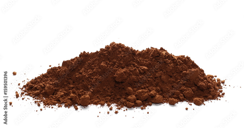 pile cocoa powder isolated on white background pile cocoa powder isolated on white background