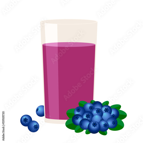 glass of drink with taste of blueberries, vector illustration.
