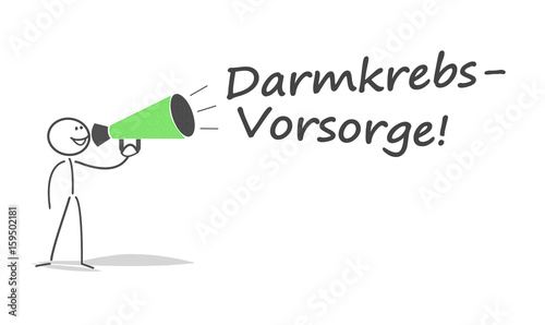 Darmkrebsvorsorge! Strichmännchen mit Megafon