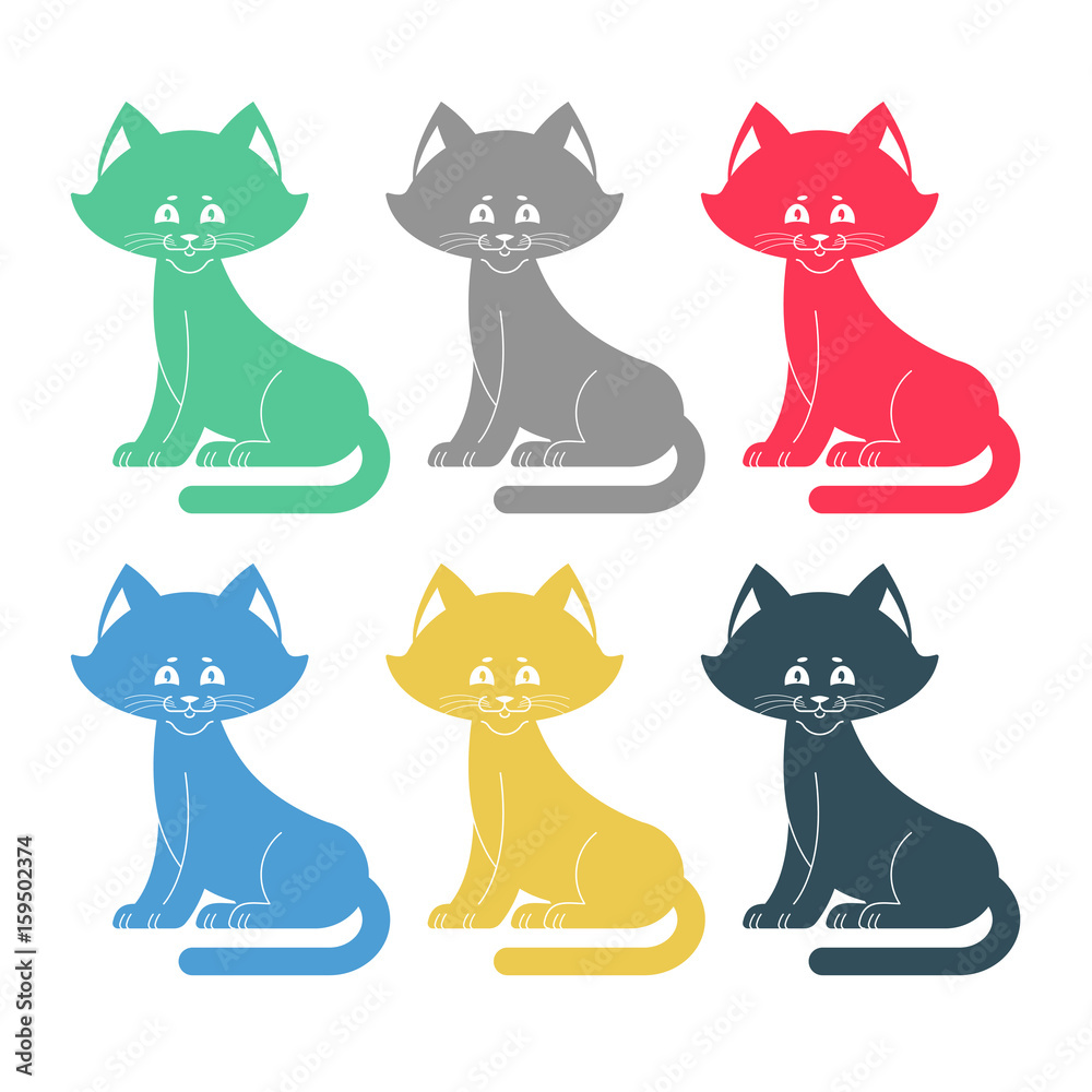 Colored cats set icon. Multicolored pet collection.