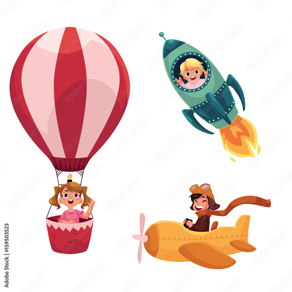 Aircraft Clipart-boy and girl in hot air balloon clipart
