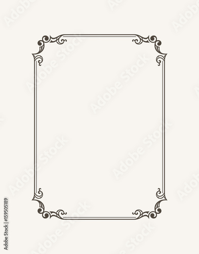 Vintage calligraphic frame. Black and white vector border of the invitation, diploma, certificate, postcard