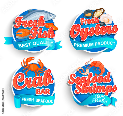 Set of fresh seafood logo.