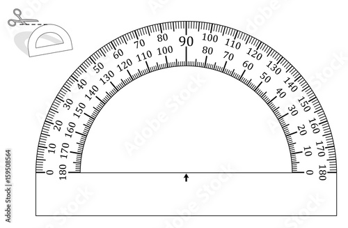 Protractor, paper model to cut out - print it on heavy paper, any page format, the angle measurement functions in each size. Arithmetic unit for mathematics, geometry and architecture.