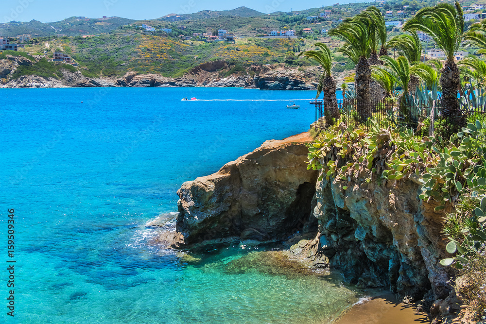 Obraz premium The beautiful coast and the bay of Agia Pelagia near Heraklion, Crete, Greece.